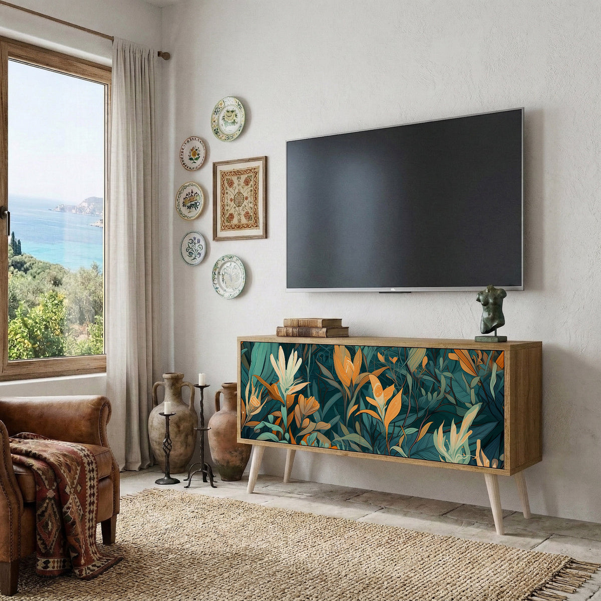 FLORAL SERENITY Kompaktní dvoudveřový TV stolek
