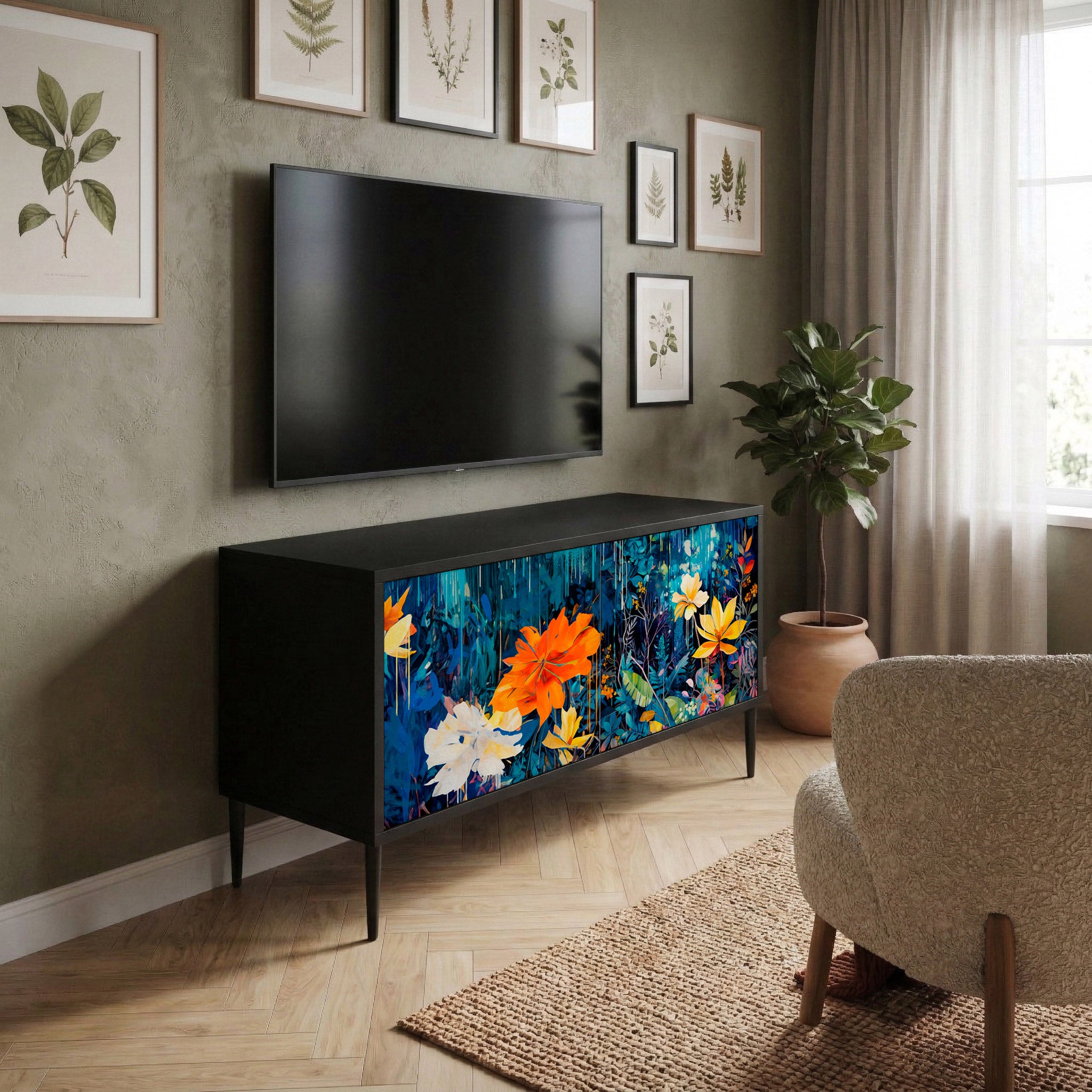 MIDNIGHT BLOSSOM Kompaktní dvoudveřový TV stolek