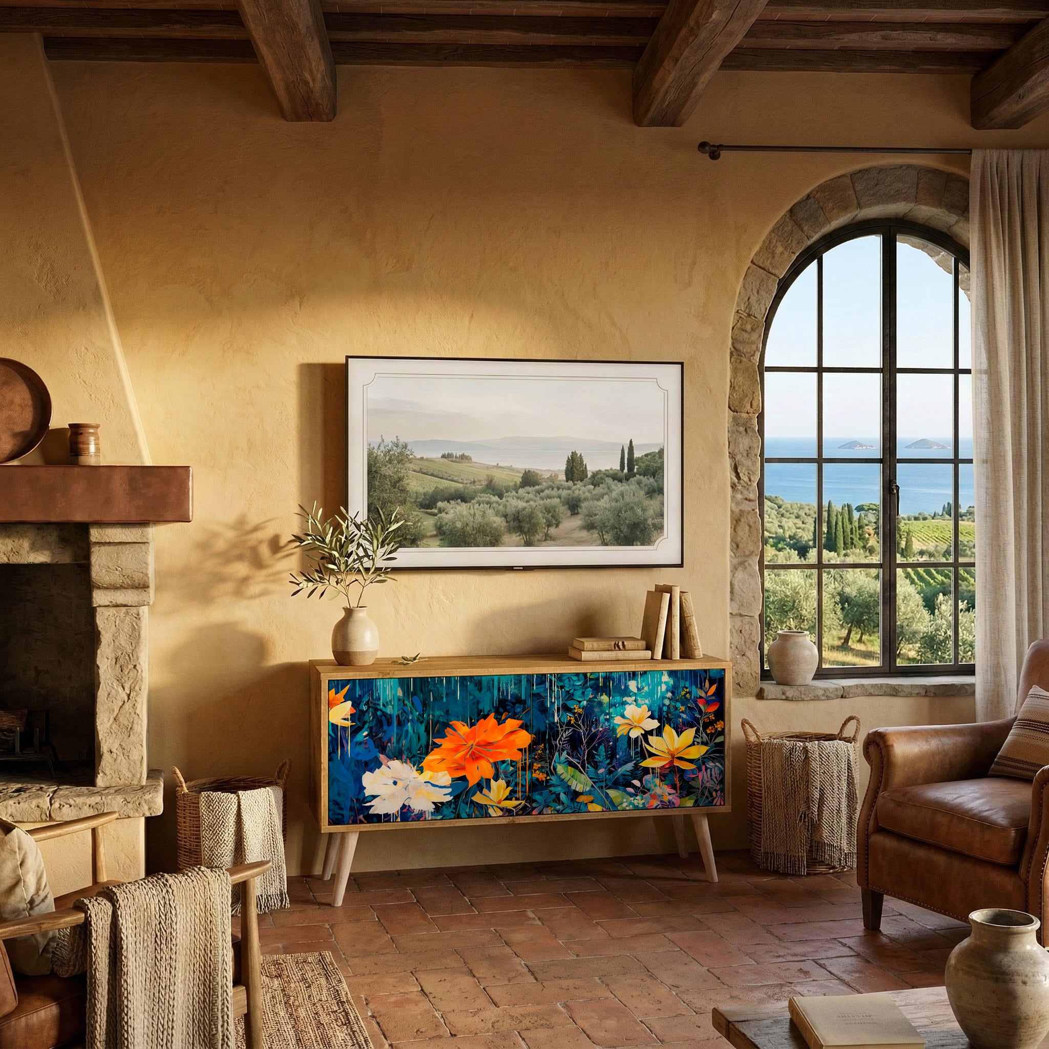 MIDNIGHT BLOSSOM Kompaktní dvoudveřový TV stolek