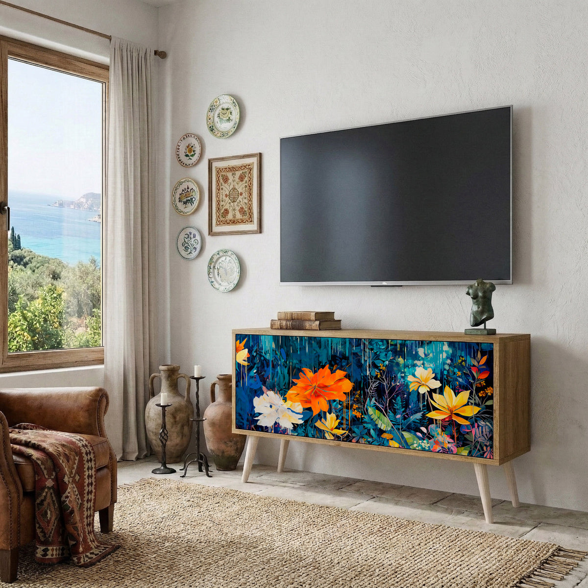 MIDNIGHT BLOSSOM Kompaktní dvoudveřový TV stolek