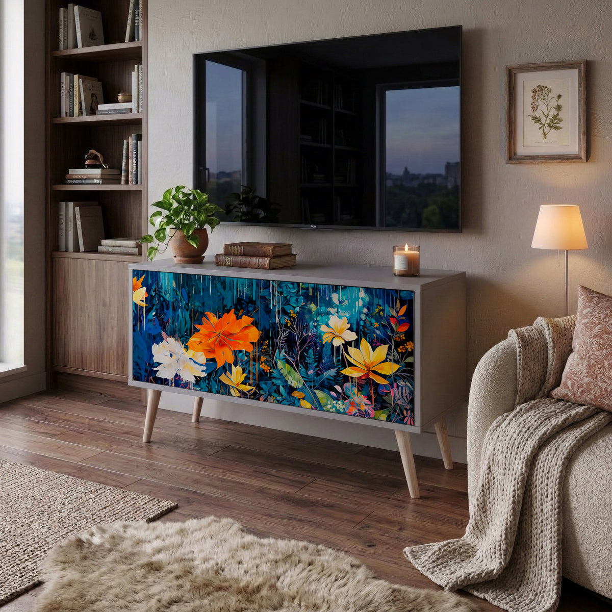 MIDNIGHT BLOSSOM Kompaktní dvoudveřový TV stolek