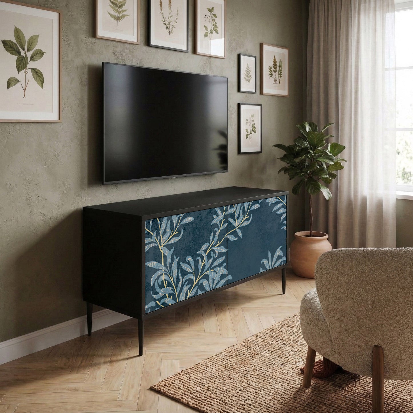 BLUE LEAVES Kompaktní dvoudveřový TV stolek
