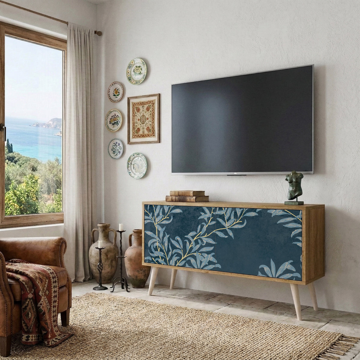 BLUE LEAVES Kompaktní dvoudveřový TV stolek