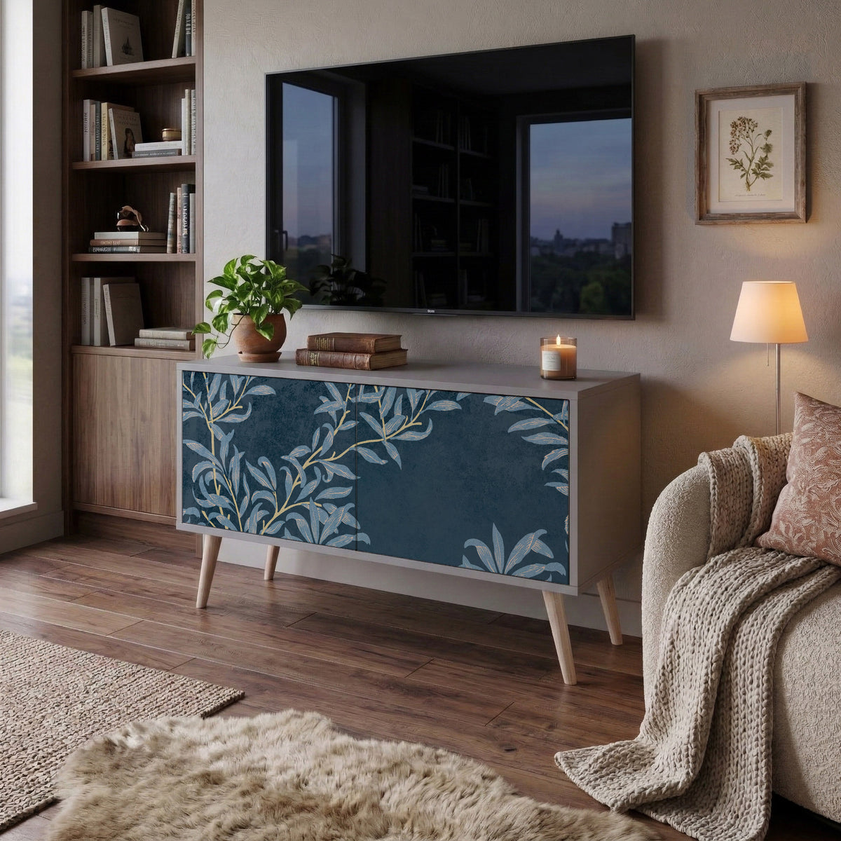 BLUE LEAVES Kompaktní dvoudveřový TV stolek