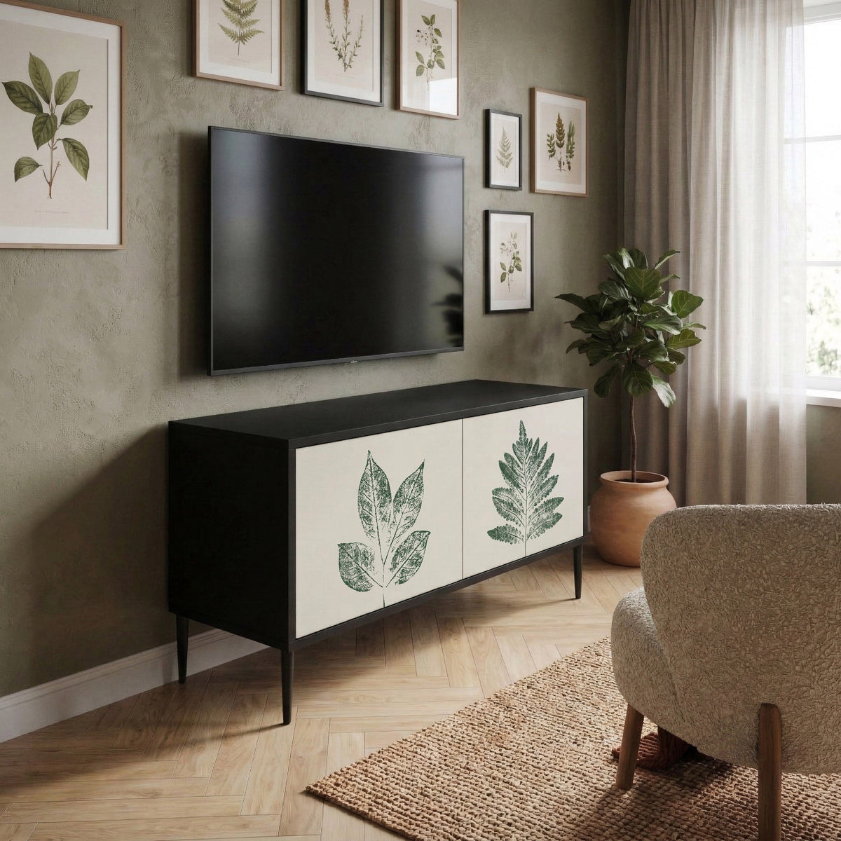GREEN LEAFY STAMPS Kompaktní dvoudveřový TV stolek