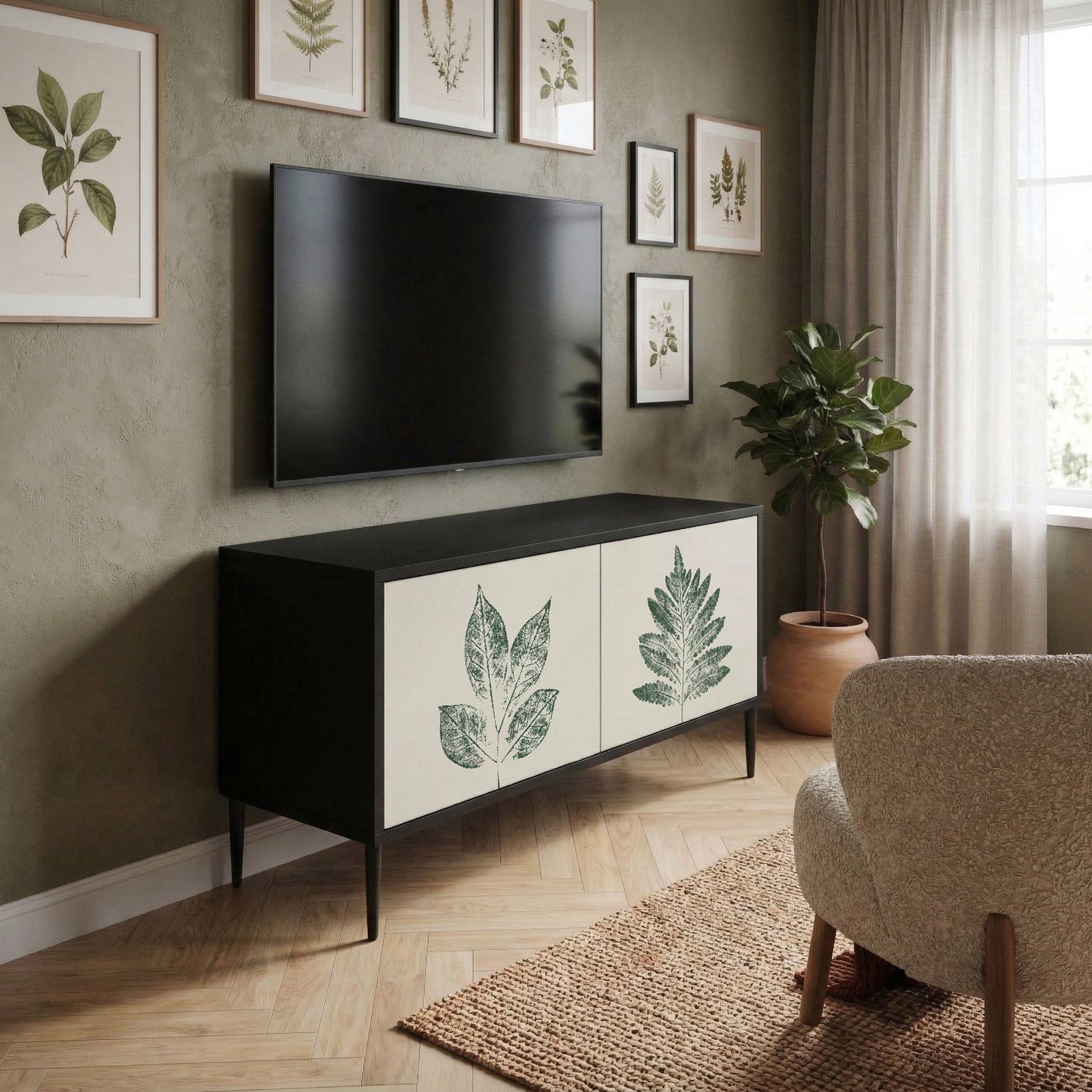 GREEN LEAFY STAMPS Kompaktní dvoudveřový TV stolek