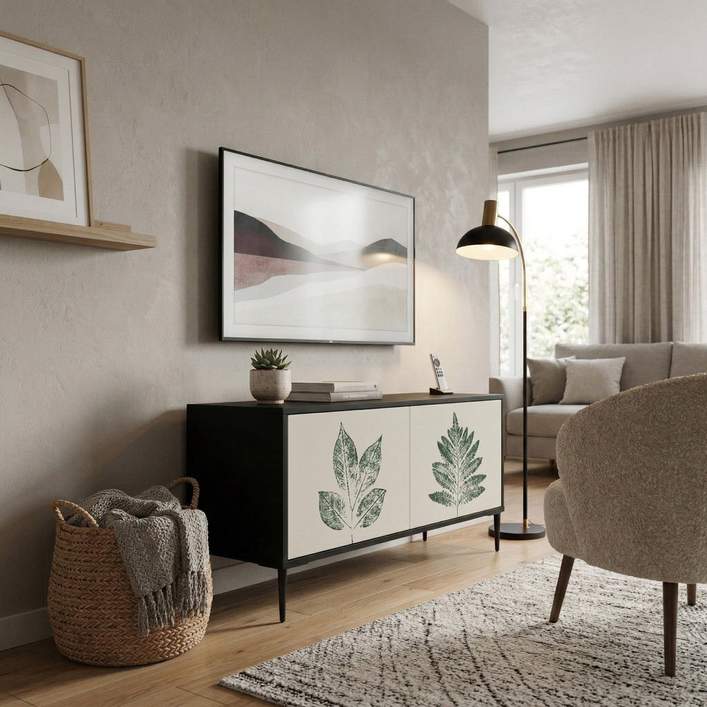 GREEN LEAFY STAMPS Kompaktní dvoudveřový TV stolek
