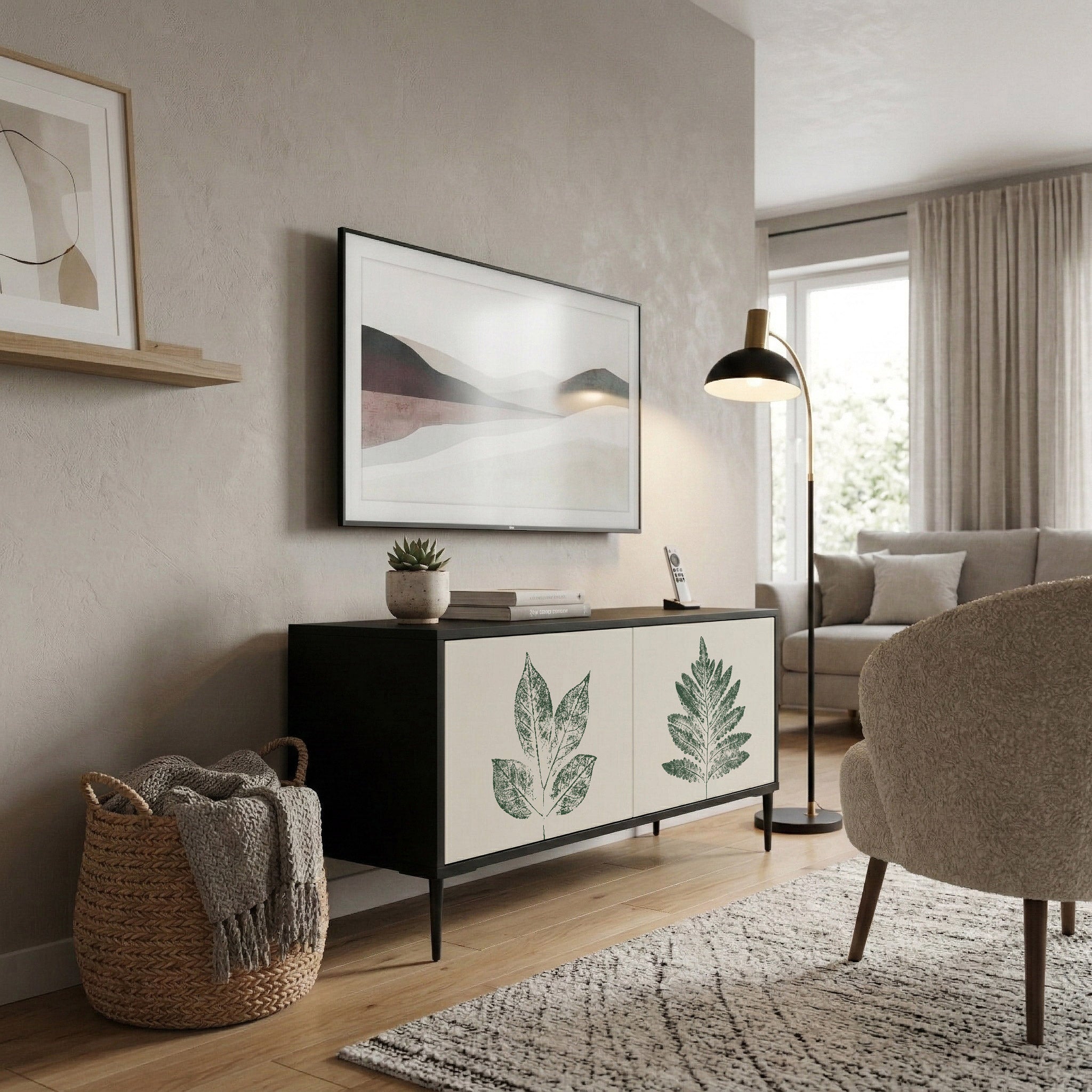 GREEN LEAFY STAMPS Kompaktní dvoudveřový TV stolek