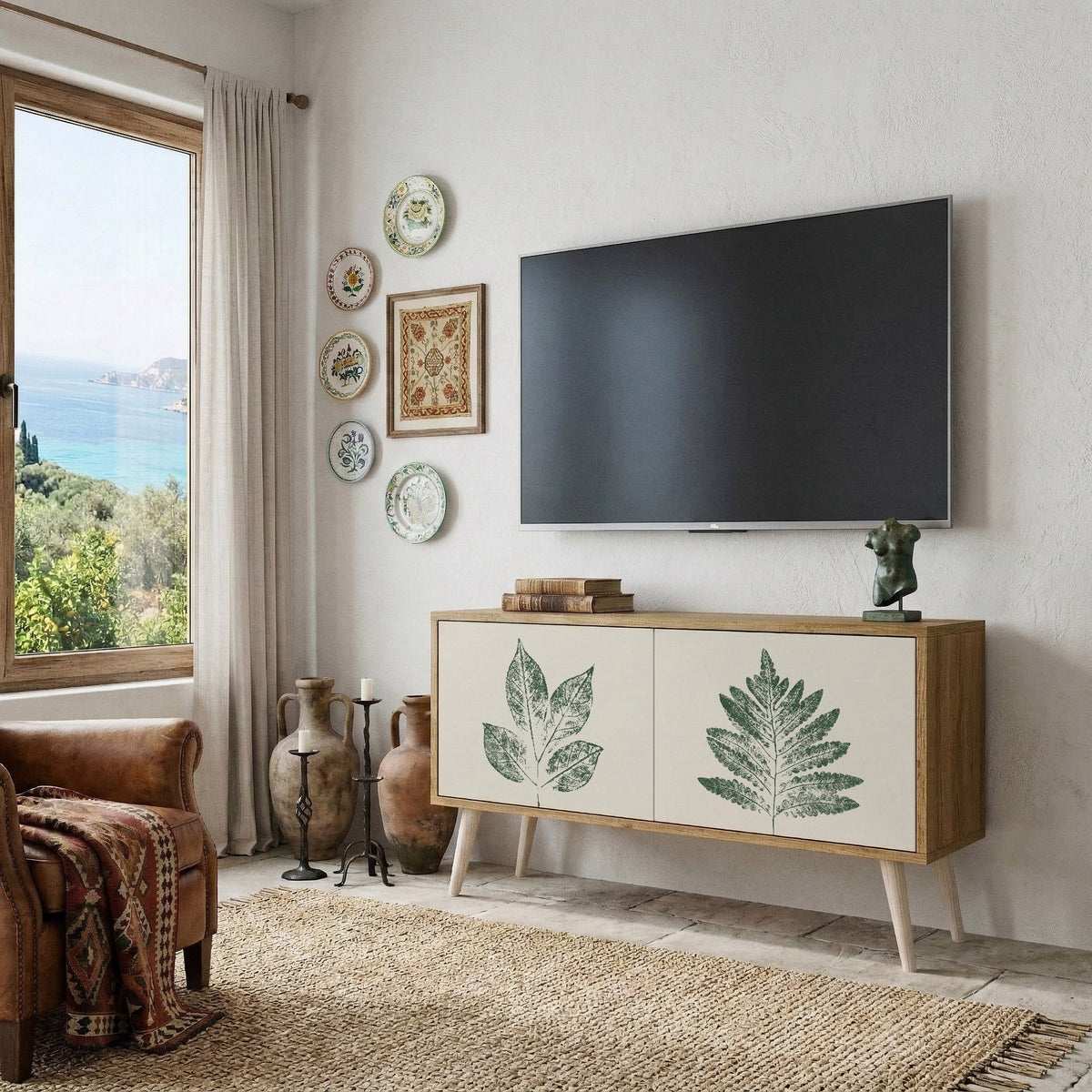 GREEN LEAFY STAMPS Kompaktní dvoudveřový TV stolek