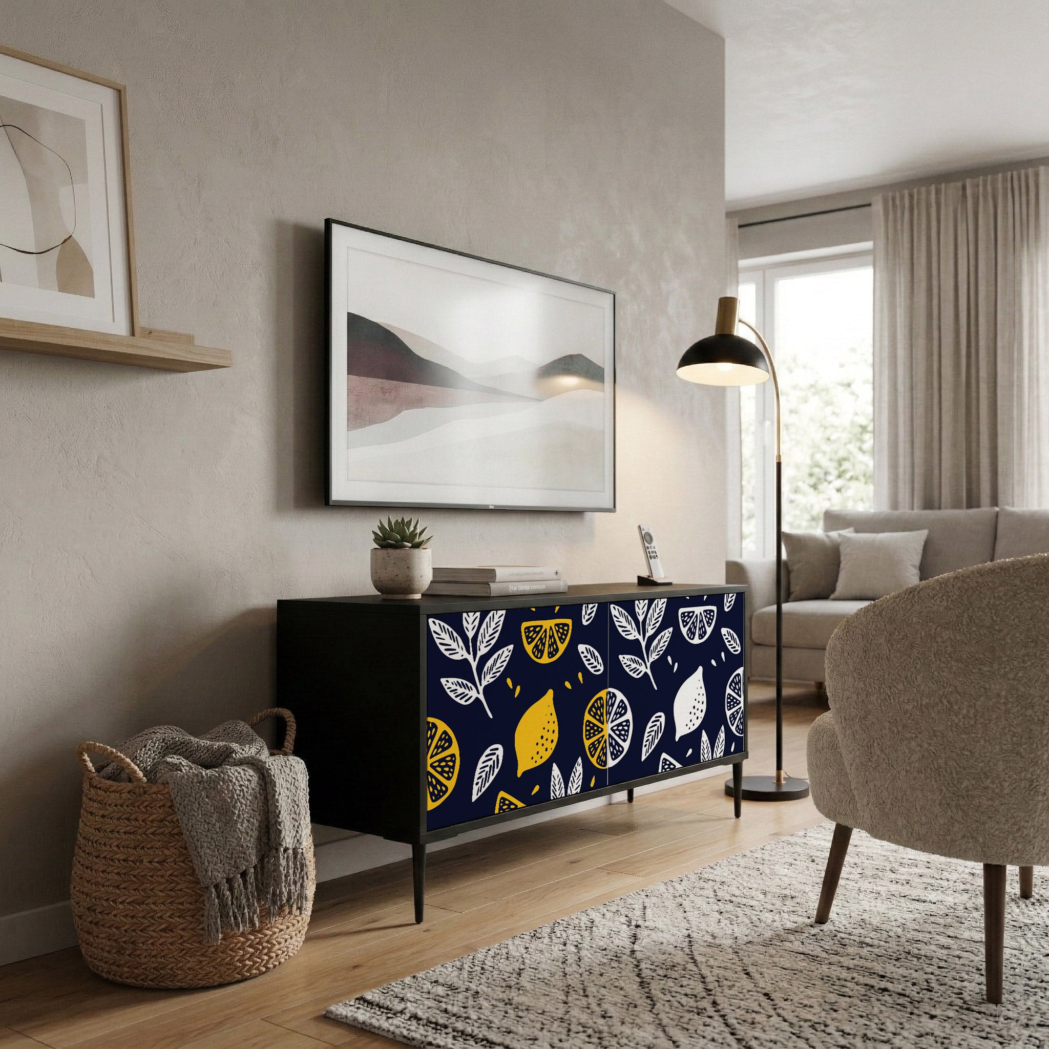 CITRUS BLACK AND WHITE Kompaktní dvoudveřový TV stolek