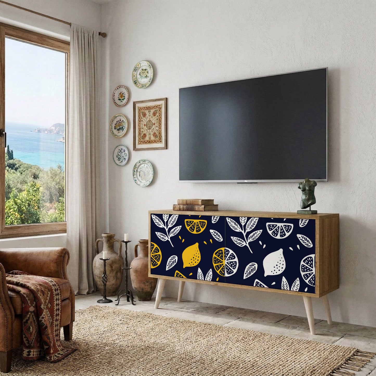 CITRUS BLACK AND WHITE Kompaktní dvoudveřový TV stolek