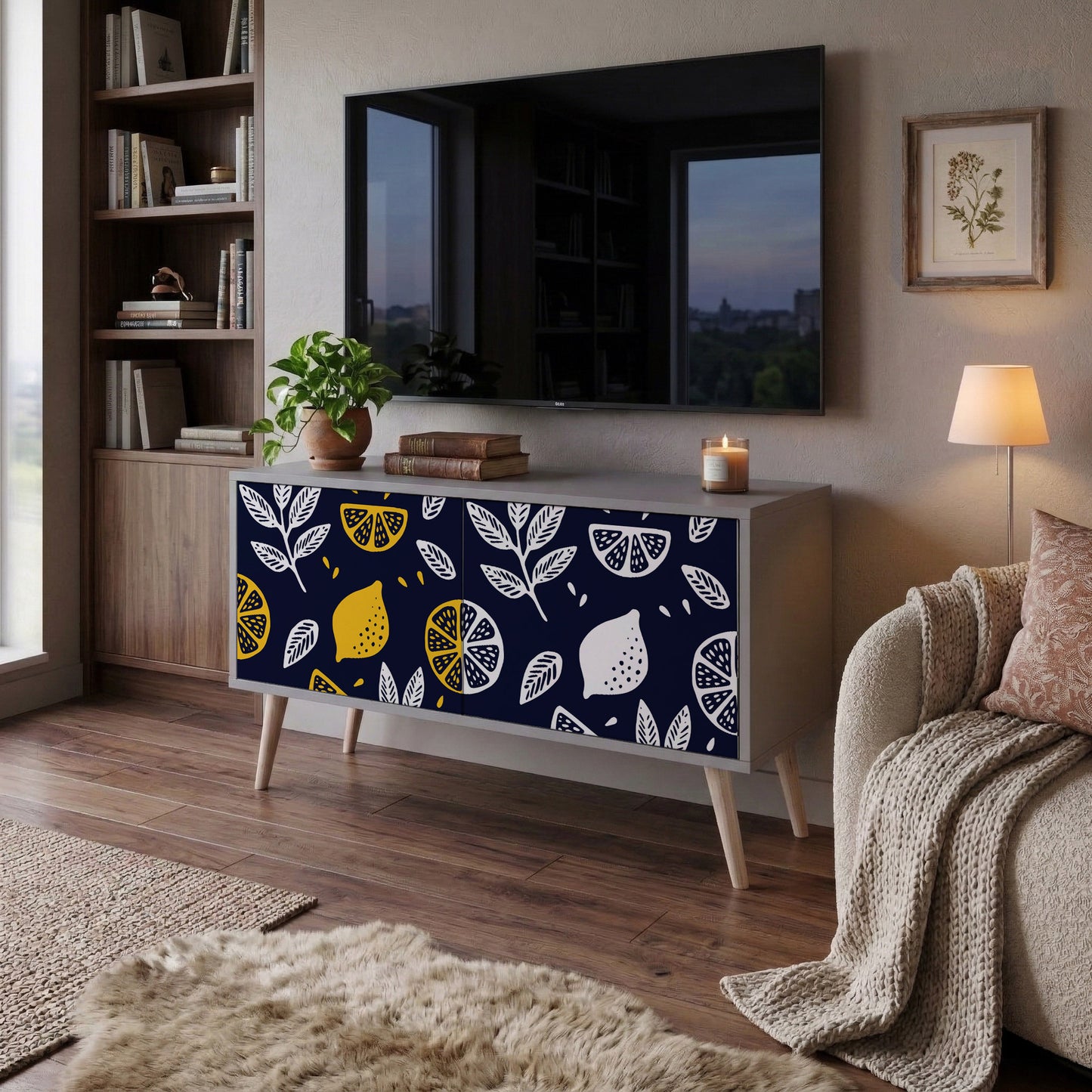 CITRUS BLACK AND WHITE Kompaktní dvoudveřový TV stolek