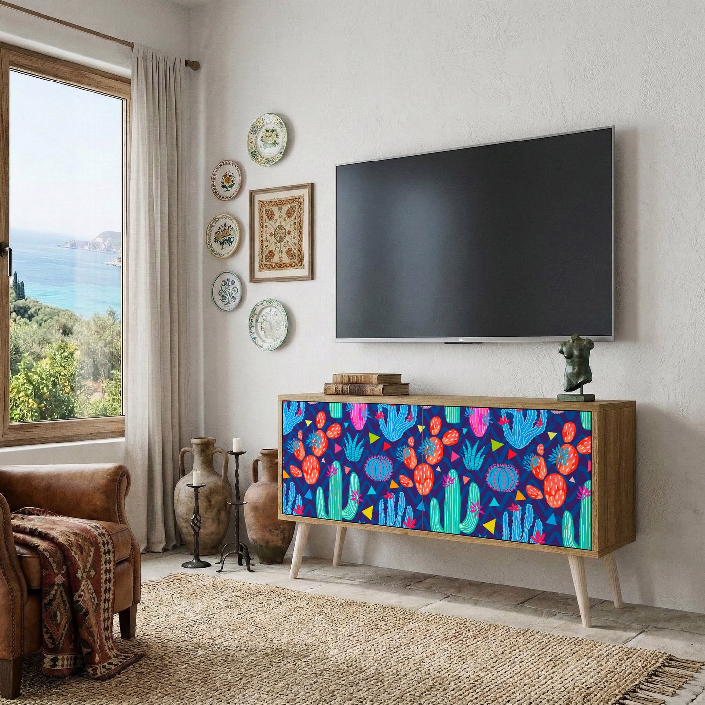 CACTUS VIBES Kompaktní dvoudveřový TV stolek