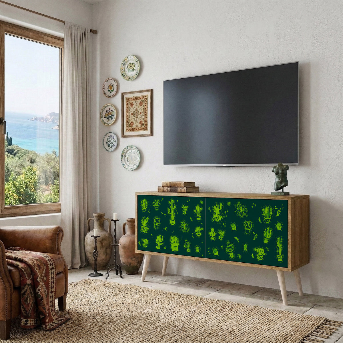 DESERT GREEN Kompaktní dvoudveřový TV stolek