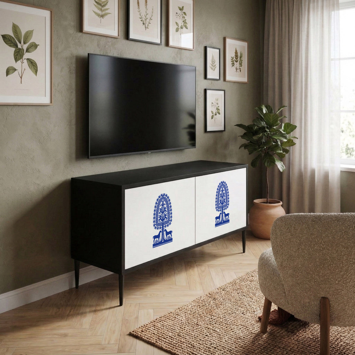 POLISH FOLK ART Kompaktní dvoudveřový TV stolek