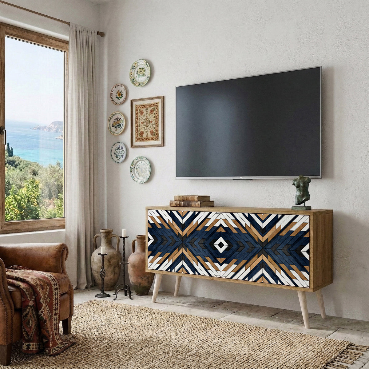 ARTFUL GEOMETRY Kompaktní dvoudveřový TV stolek