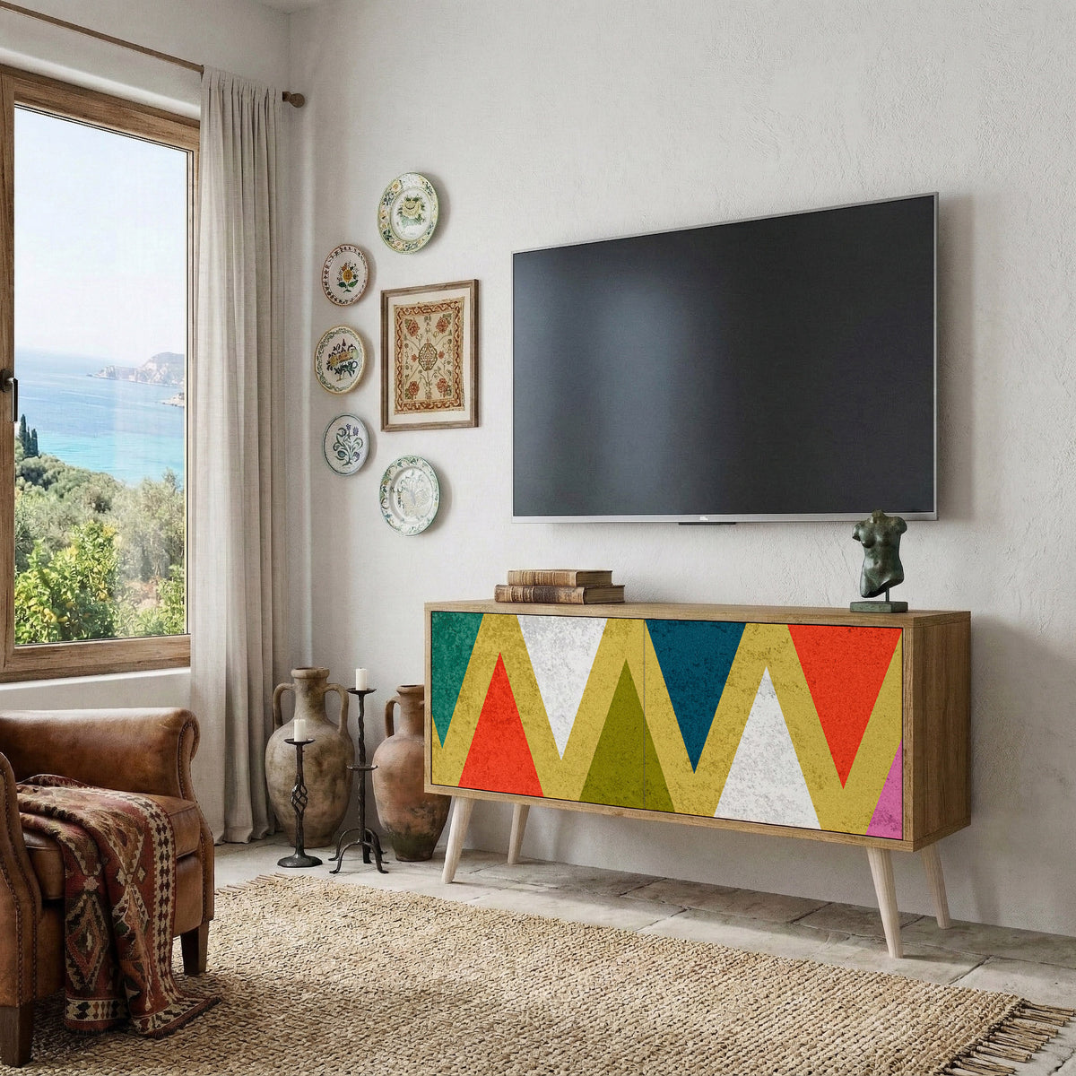COLORFUL TRIANGLES Kompaktní dvoudveřový TV stolek