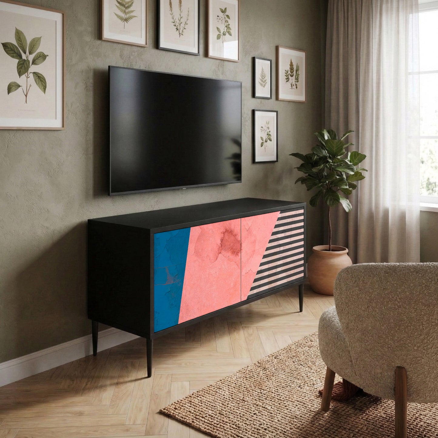 GLAMOROUS STRIPE Kompaktní dvoudveřový TV stolek