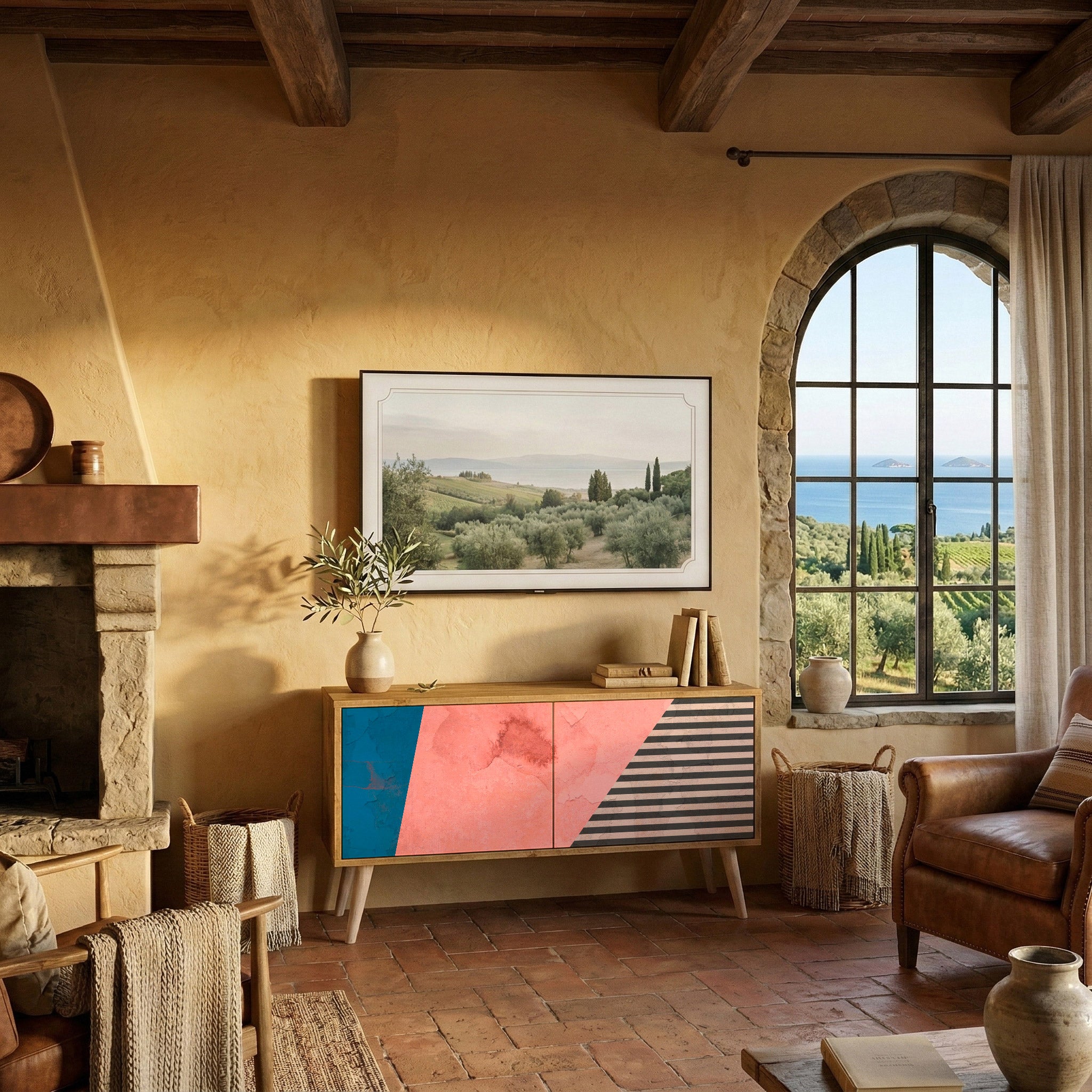 GLAMOROUS STRIPE Kompaktní dvoudveřový TV stolek