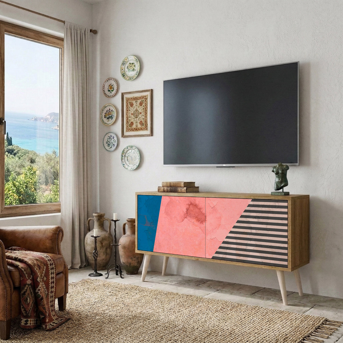 GLAMOROUS STRIPE Kompaktní dvoudveřový TV stolek