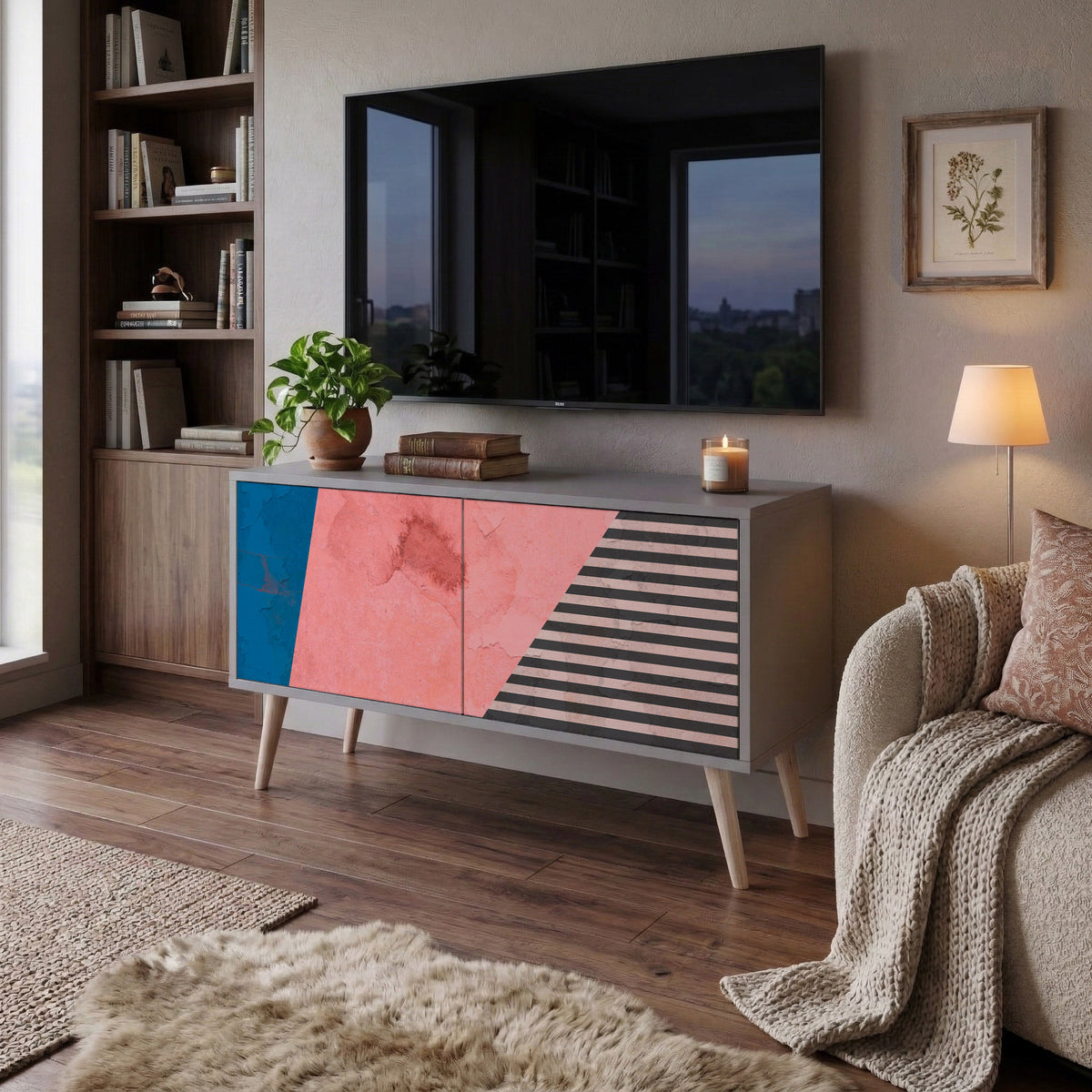 GLAMOROUS STRIPE Kompaktní dvoudveřový TV stolek