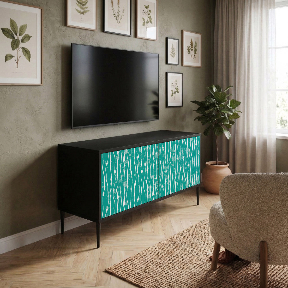 TURQUOISE RAIN Kompaktní dvoudveřový TV stolek