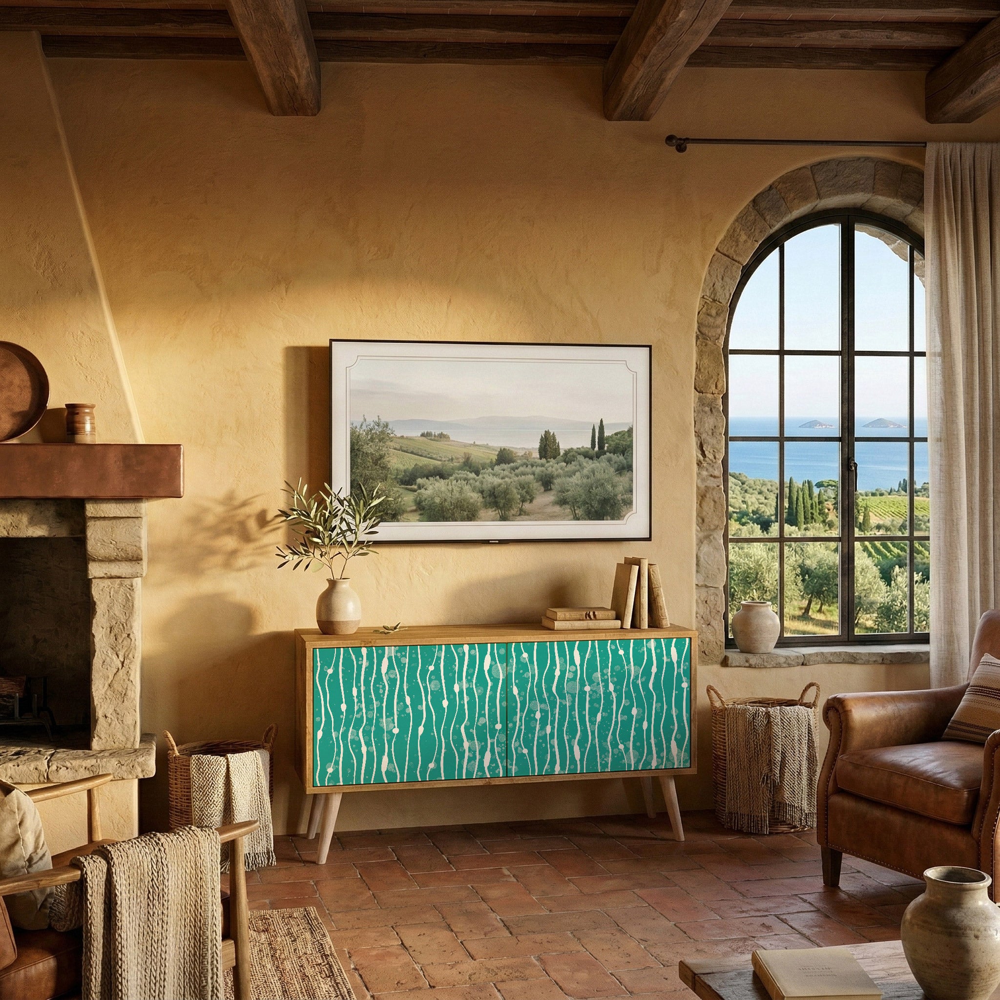 TURQUOISE RAIN Kompaktní dvoudveřový TV stolek