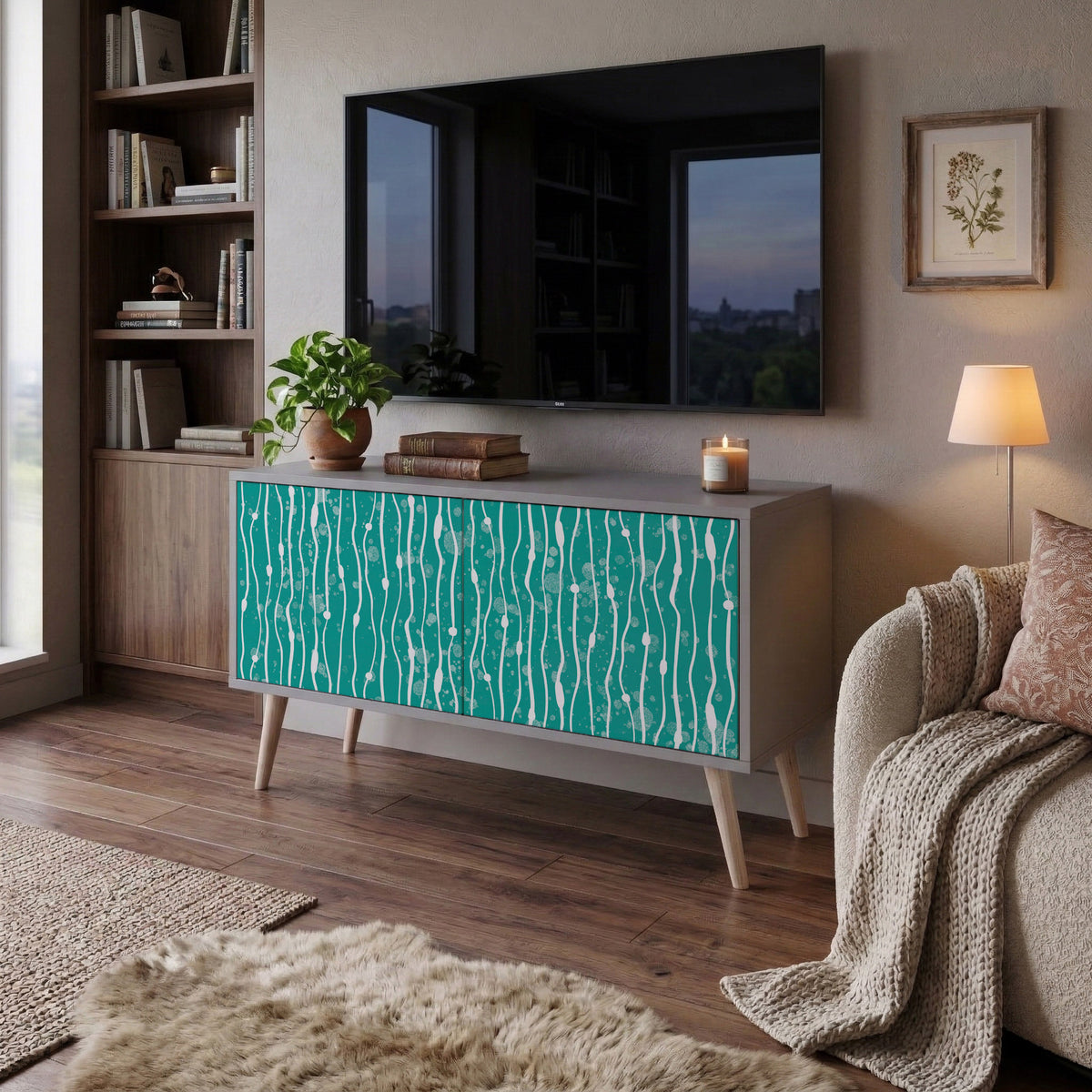 TURQUOISE RAIN Kompaktní dvoudveřový TV stolek