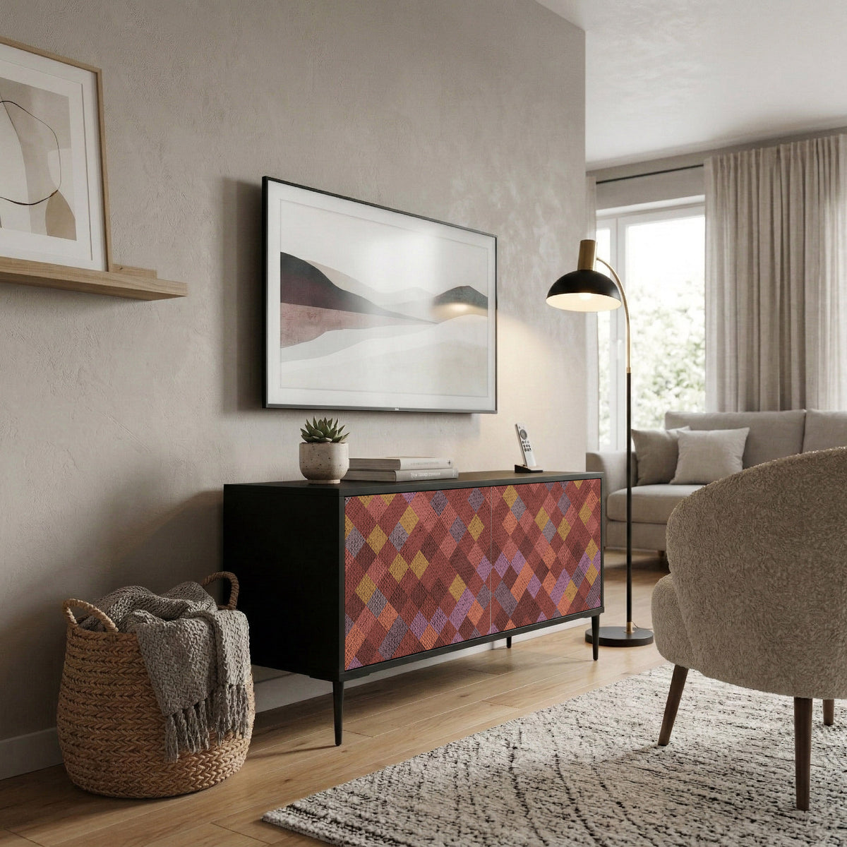 PAINTED SQUARES Kompaktní dvoudveřový TV stolek