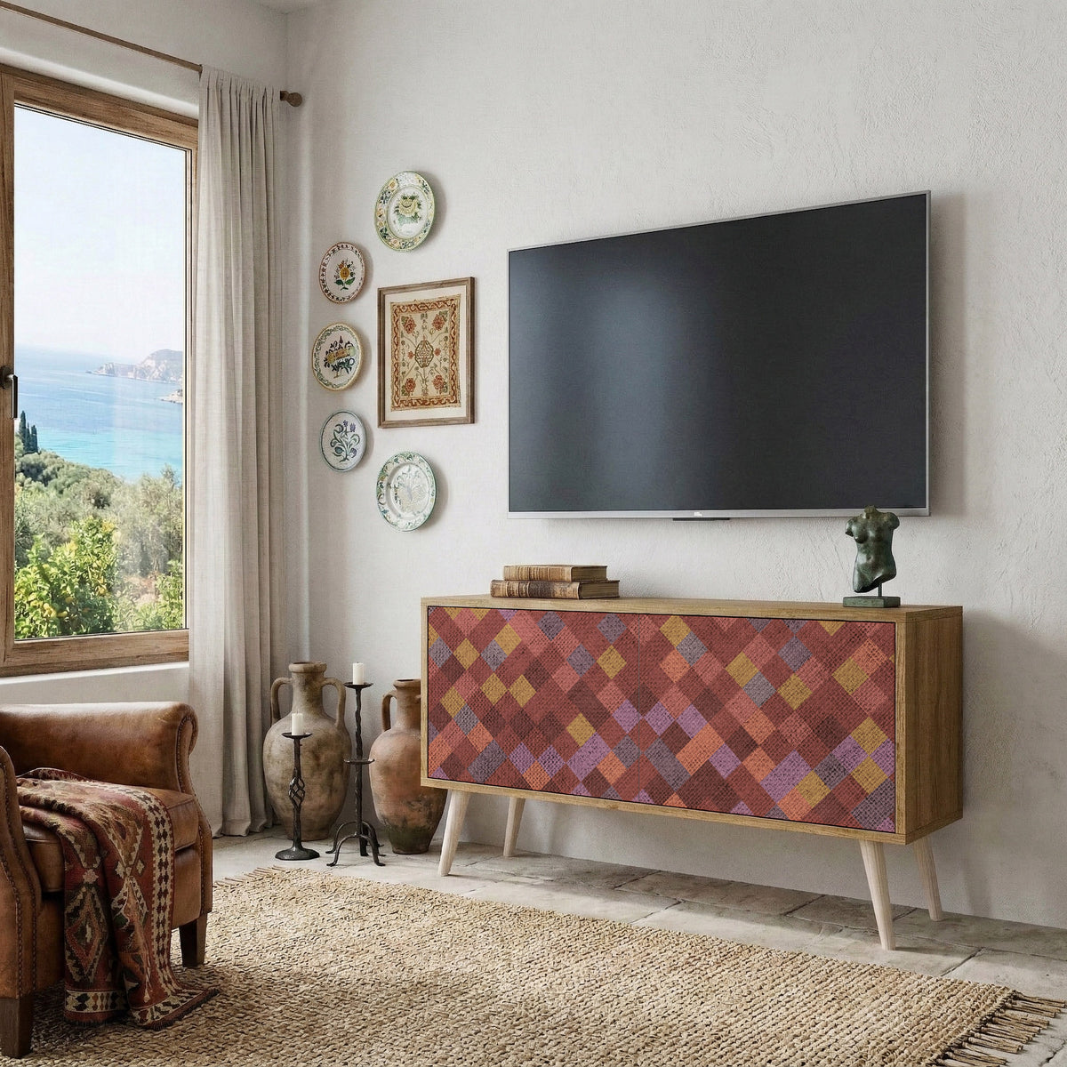PAINTED SQUARES Kompaktní dvoudveřový TV stolek