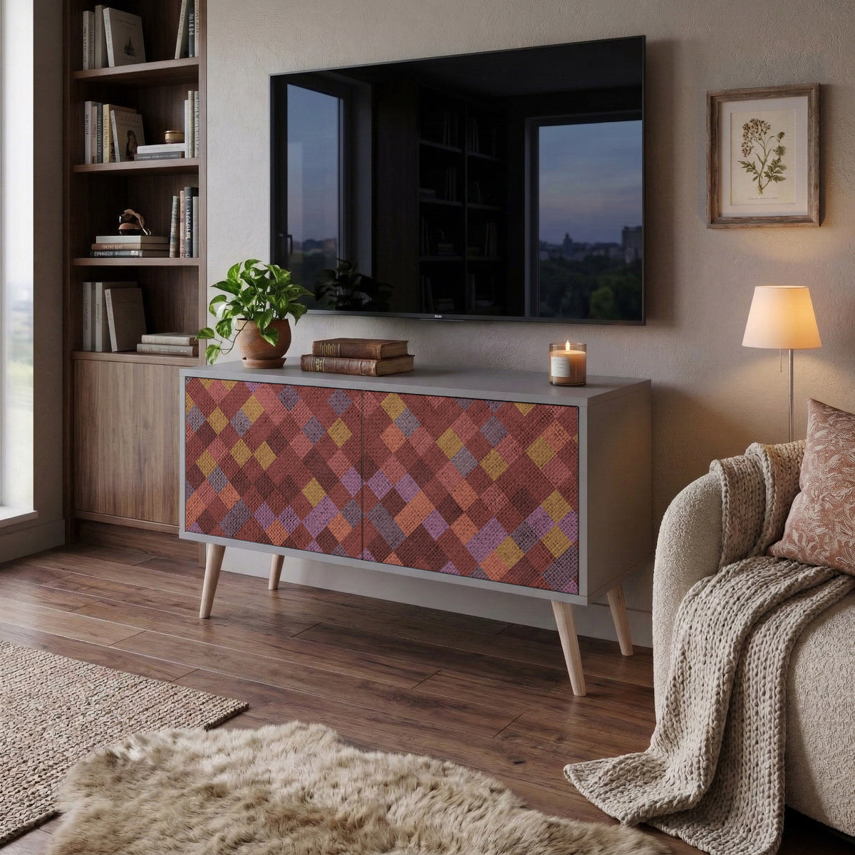 PAINTED SQUARES Kompaktní dvoudveřový TV stolek