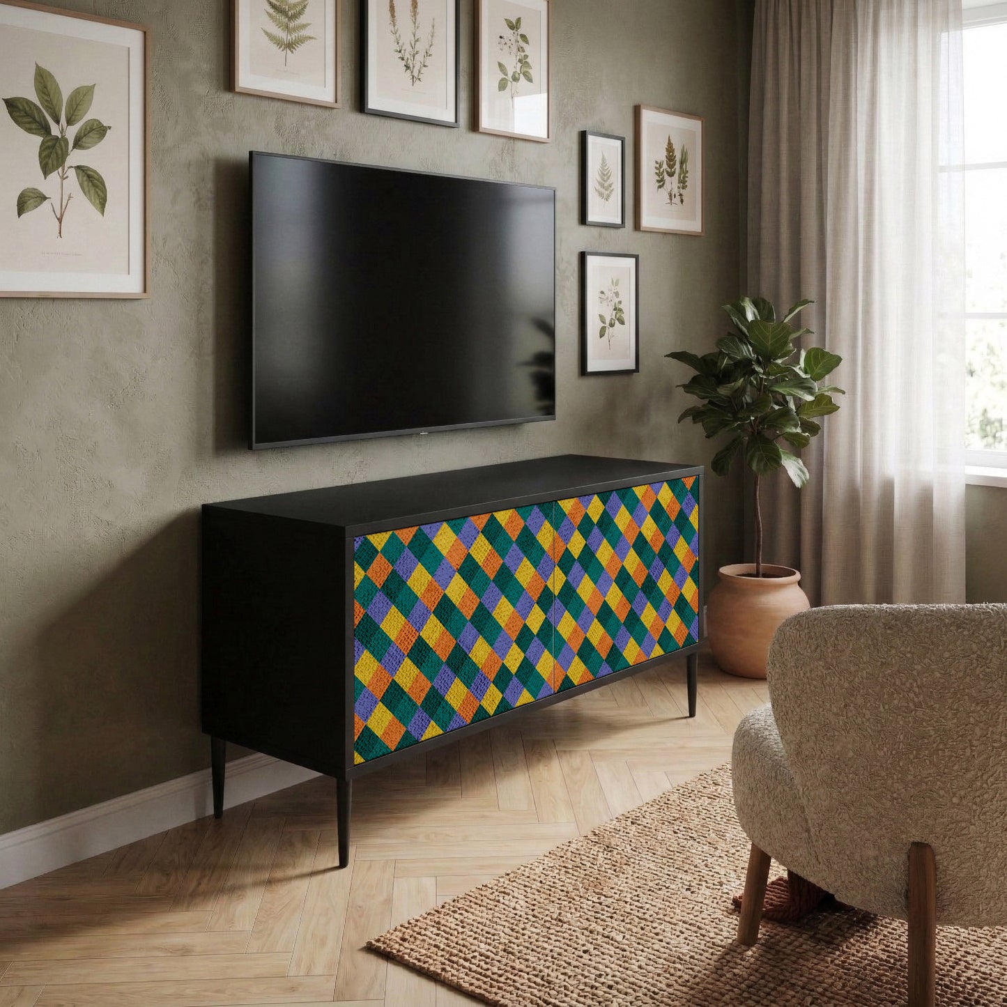 PAINTED SQUARES MIX Kompaktní dvoudveřový TV stolek