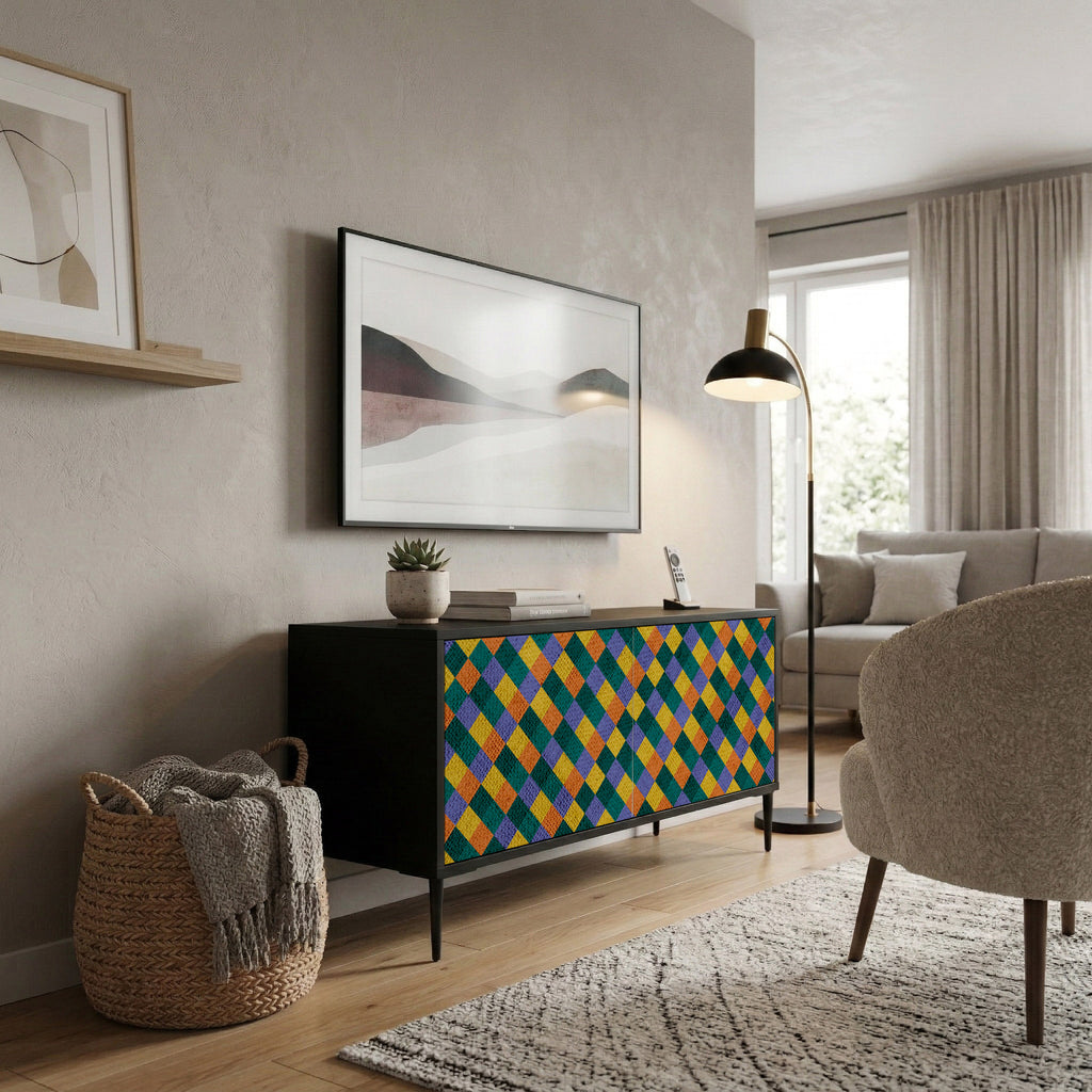 PAINTED SQUARES MIX Kompaktní dvoudveřový TV stolek