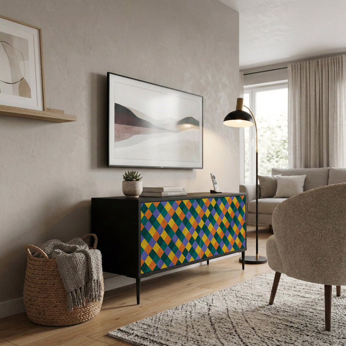 PAINTED SQUARES MIX Kompaktní dvoudveřový TV stolek