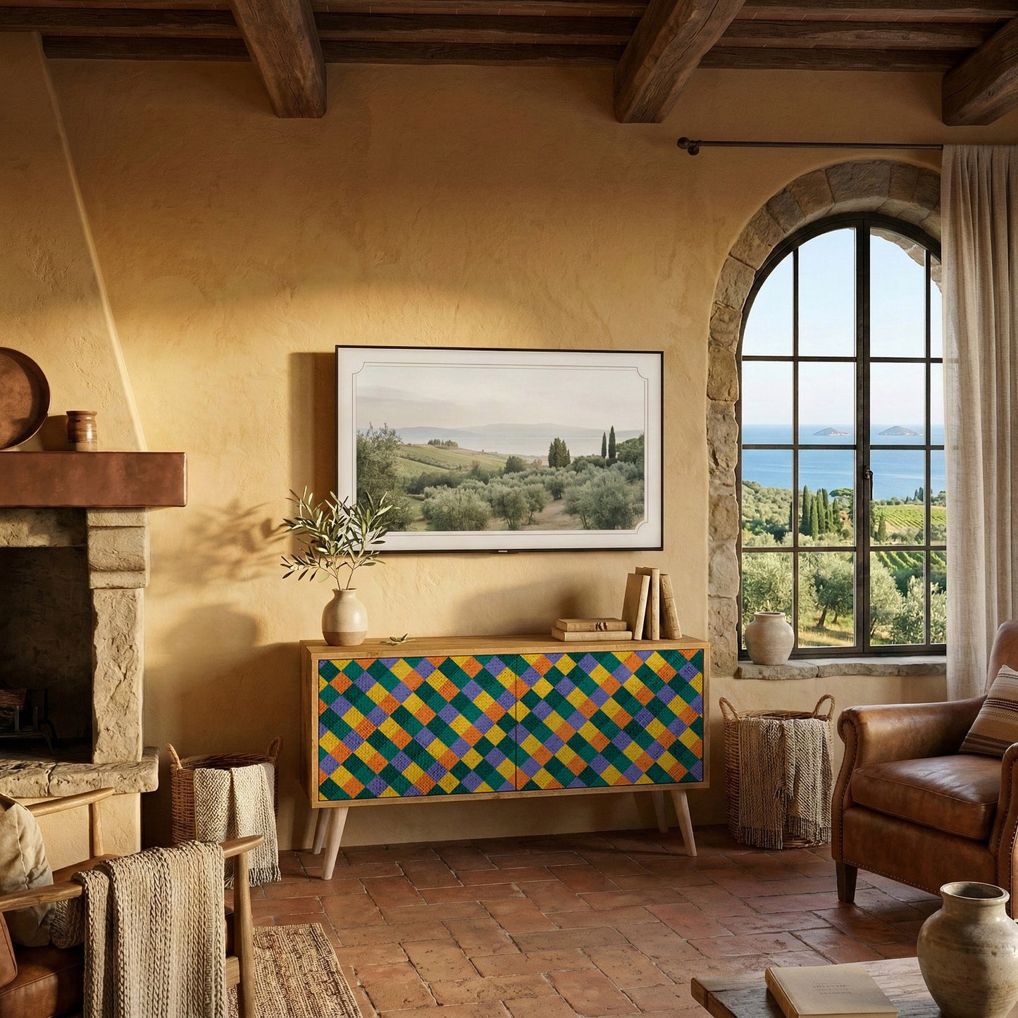 PAINTED SQUARES MIX Kompaktní dvoudveřový TV stolek