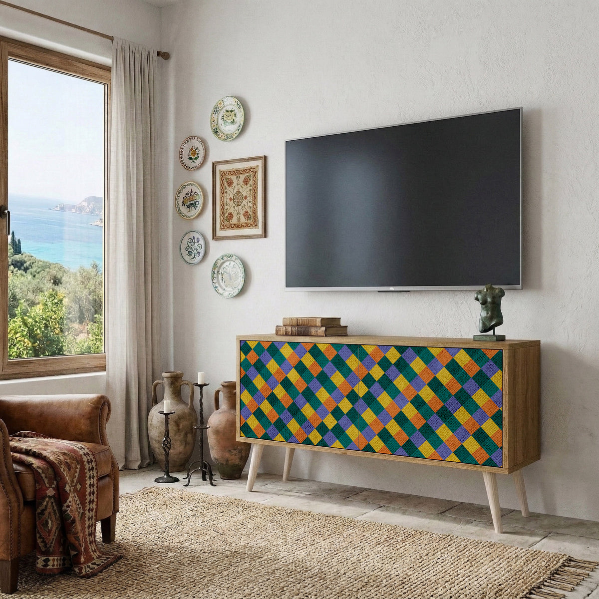 PAINTED SQUARES MIX Kompaktní dvoudveřový TV stolek