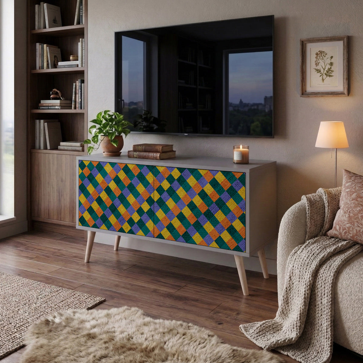 PAINTED SQUARES MIX Kompaktní dvoudveřový TV stolek