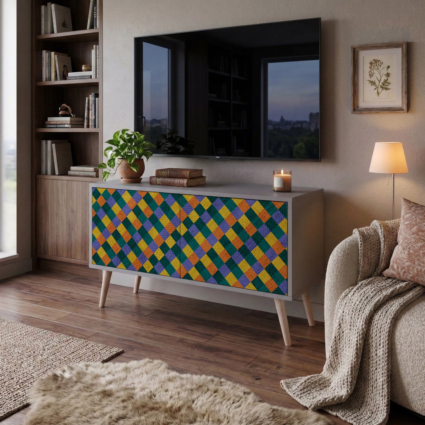 PAINTED SQUARES MIX Kompaktní dvoudveřový TV stolek