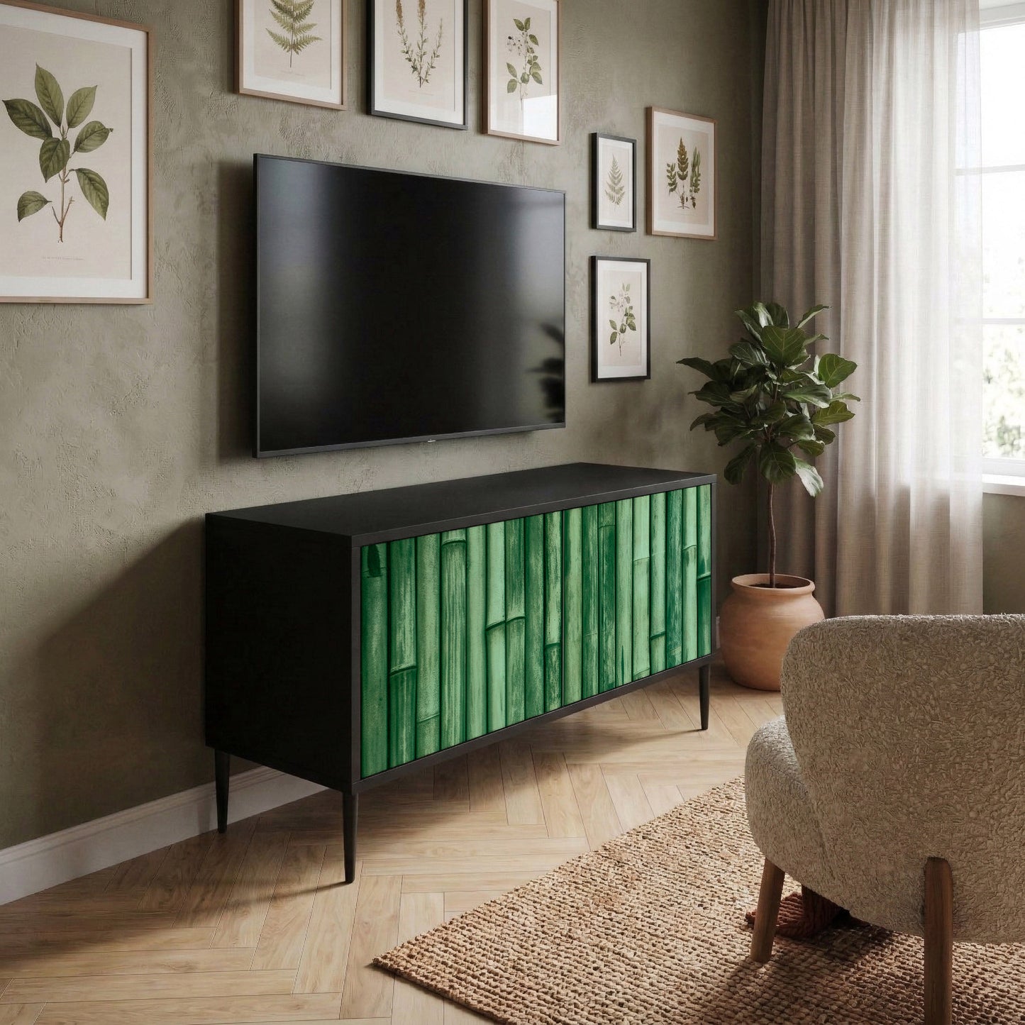 NATURAL GREEN Kompaktní dvoudveřový TV stolek