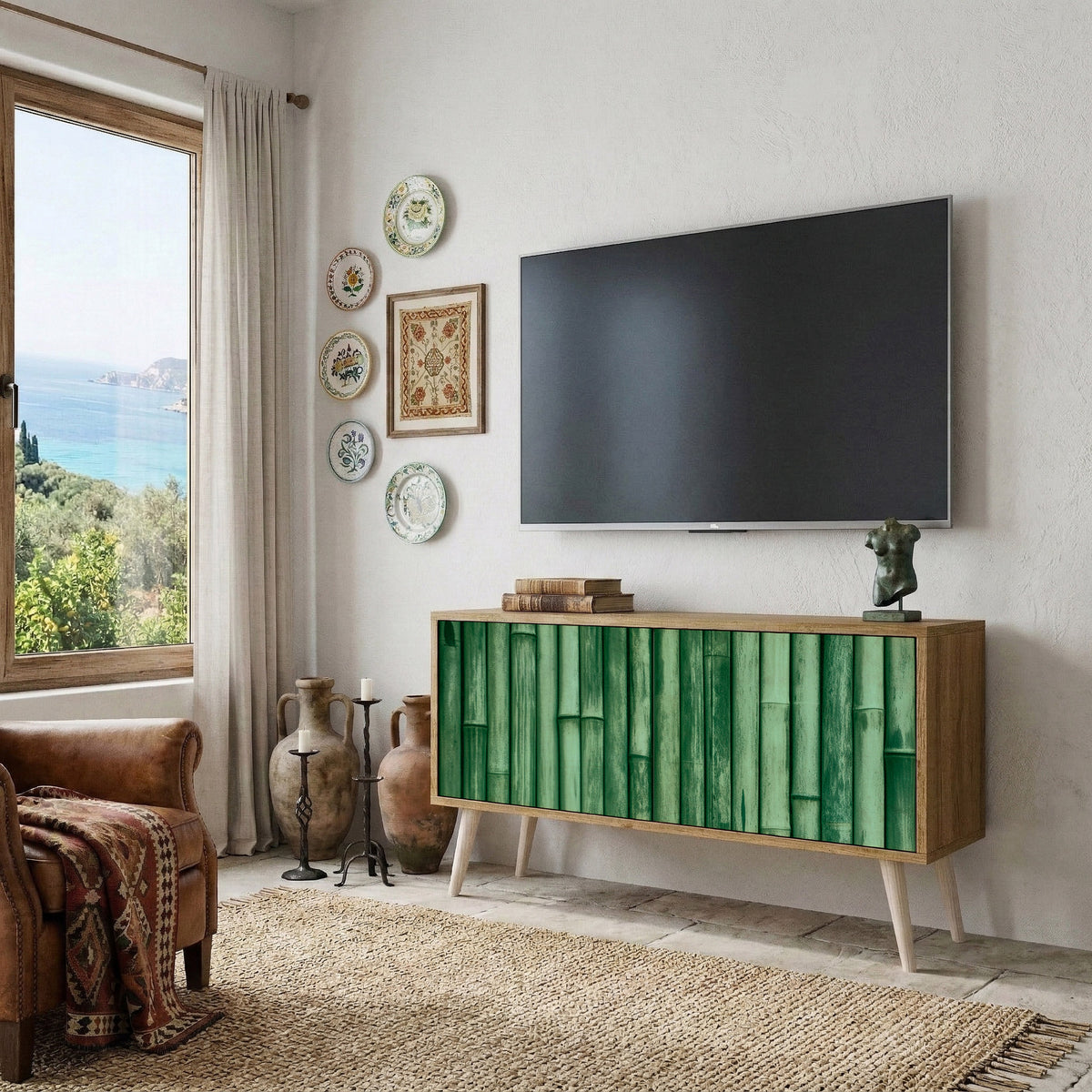 NATURAL GREEN Kompaktní dvoudveřový TV stolek