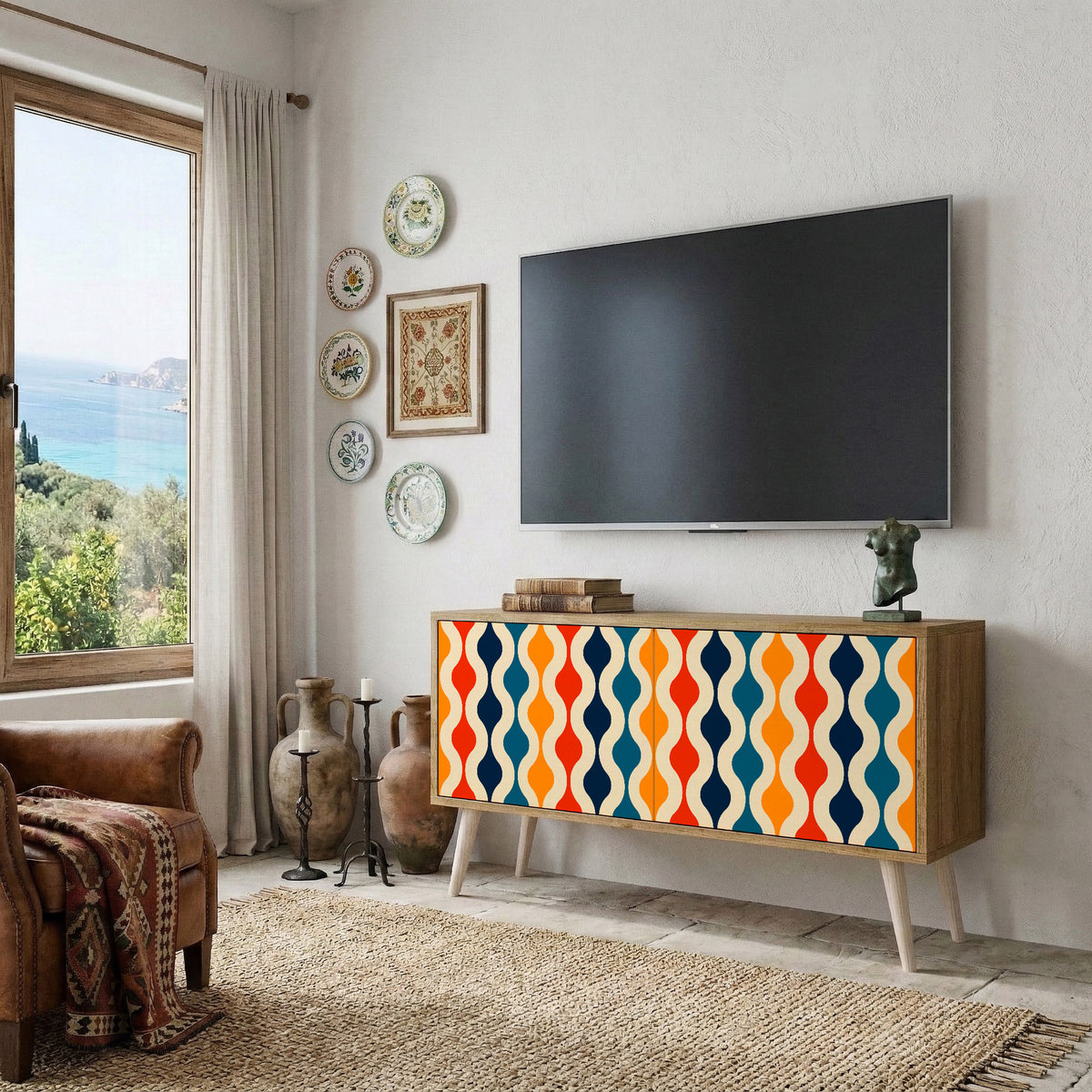 COLORFUL NOSTALGIA Kompaktní dvoudveřový TV stolek