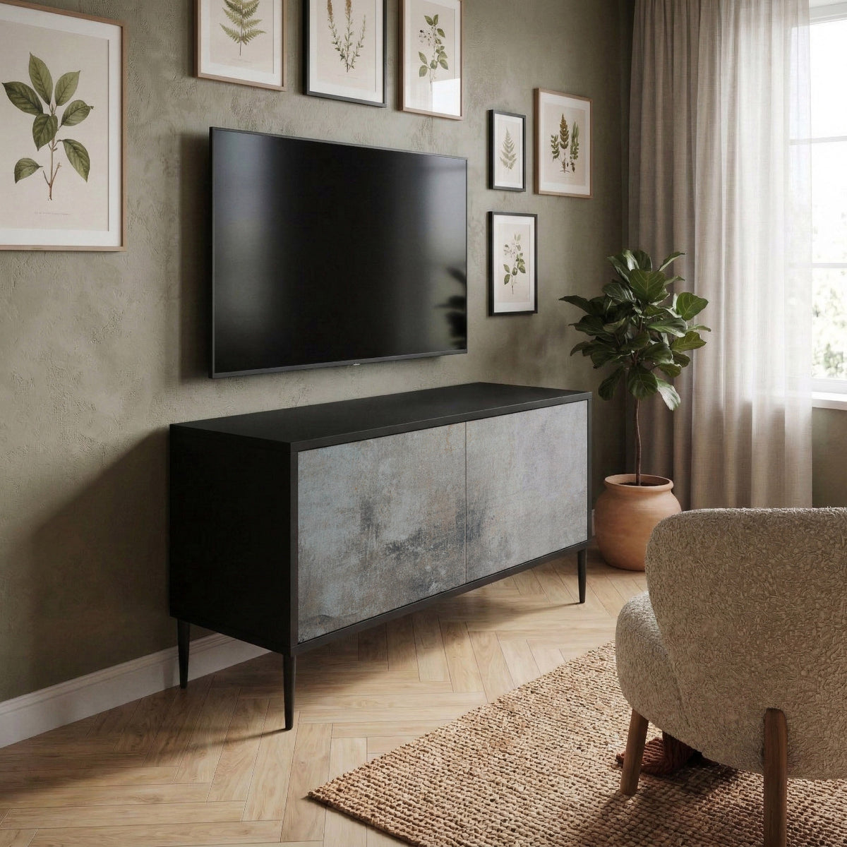 CONCRETE WALL Kompaktní dvoudveřový TV stolek