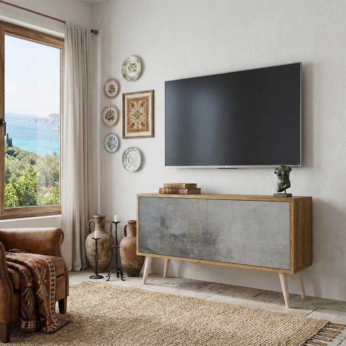 CONCRETE WALL Kompaktní dvoudveřový TV stolek