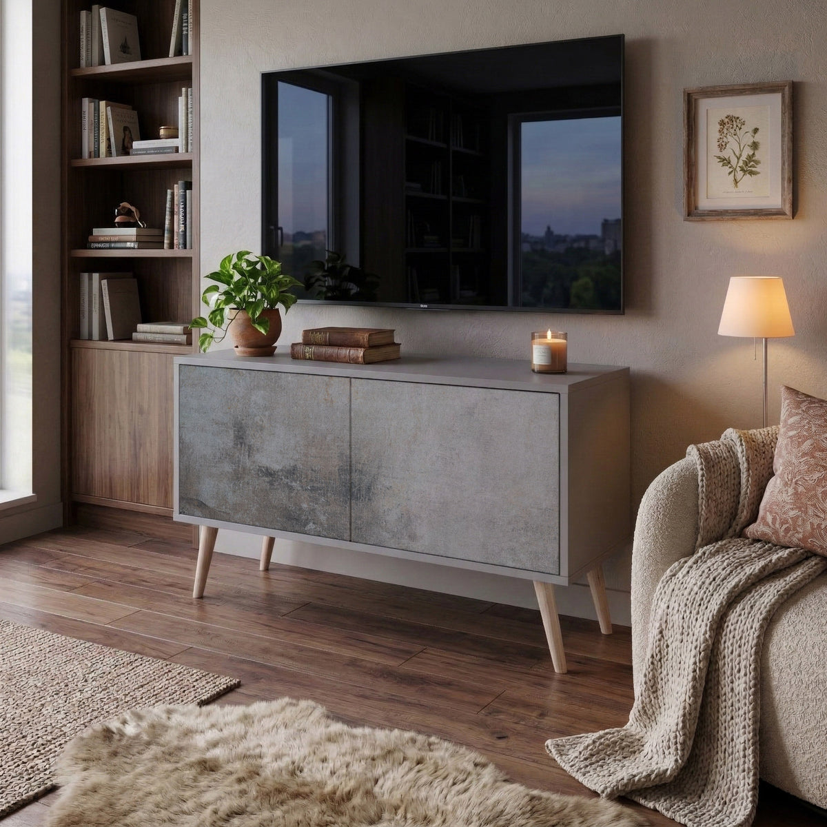 CONCRETE WALL Kompaktní dvoudveřový TV stolek