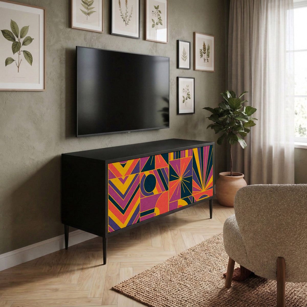 ELECTRIC PATTERNS Kompaktní dvoudveřový TV stolek