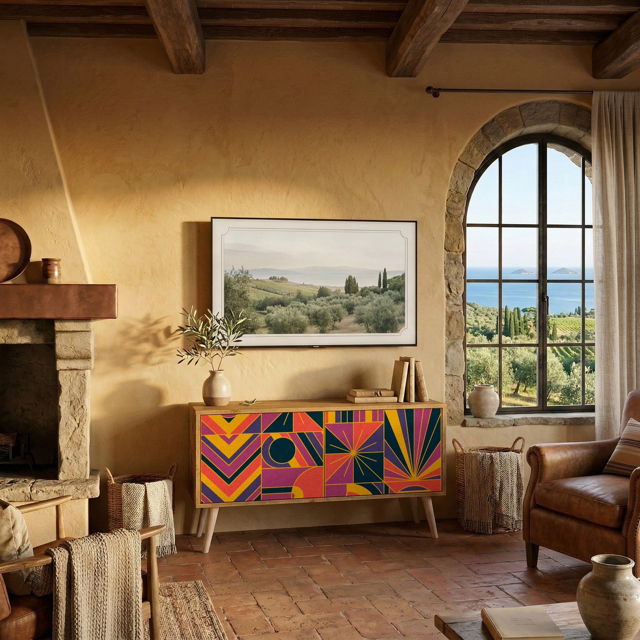 ELECTRIC PATTERNS Kompaktní dvoudveřový TV stolek