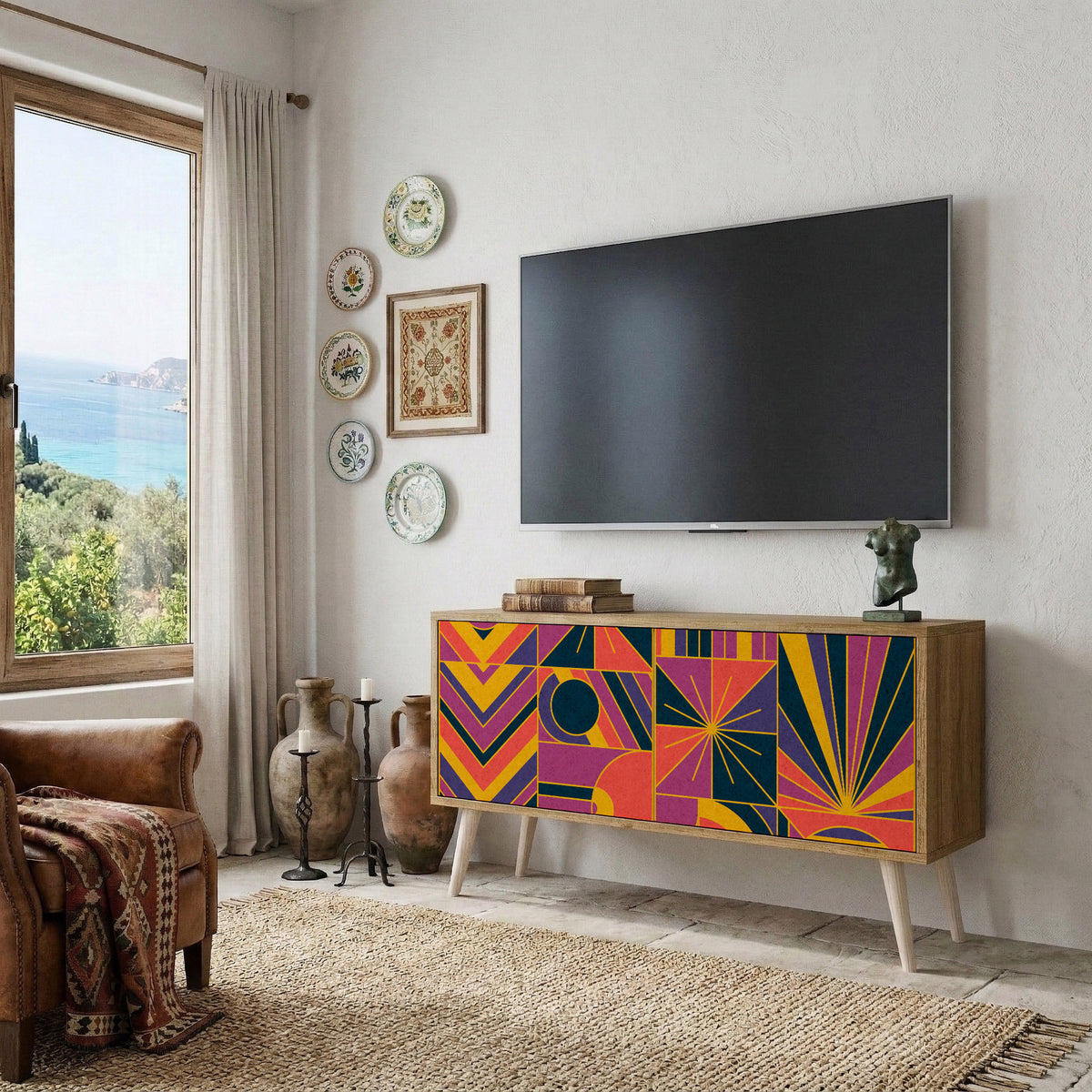 ELECTRIC PATTERNS Kompaktní dvoudveřový TV stolek