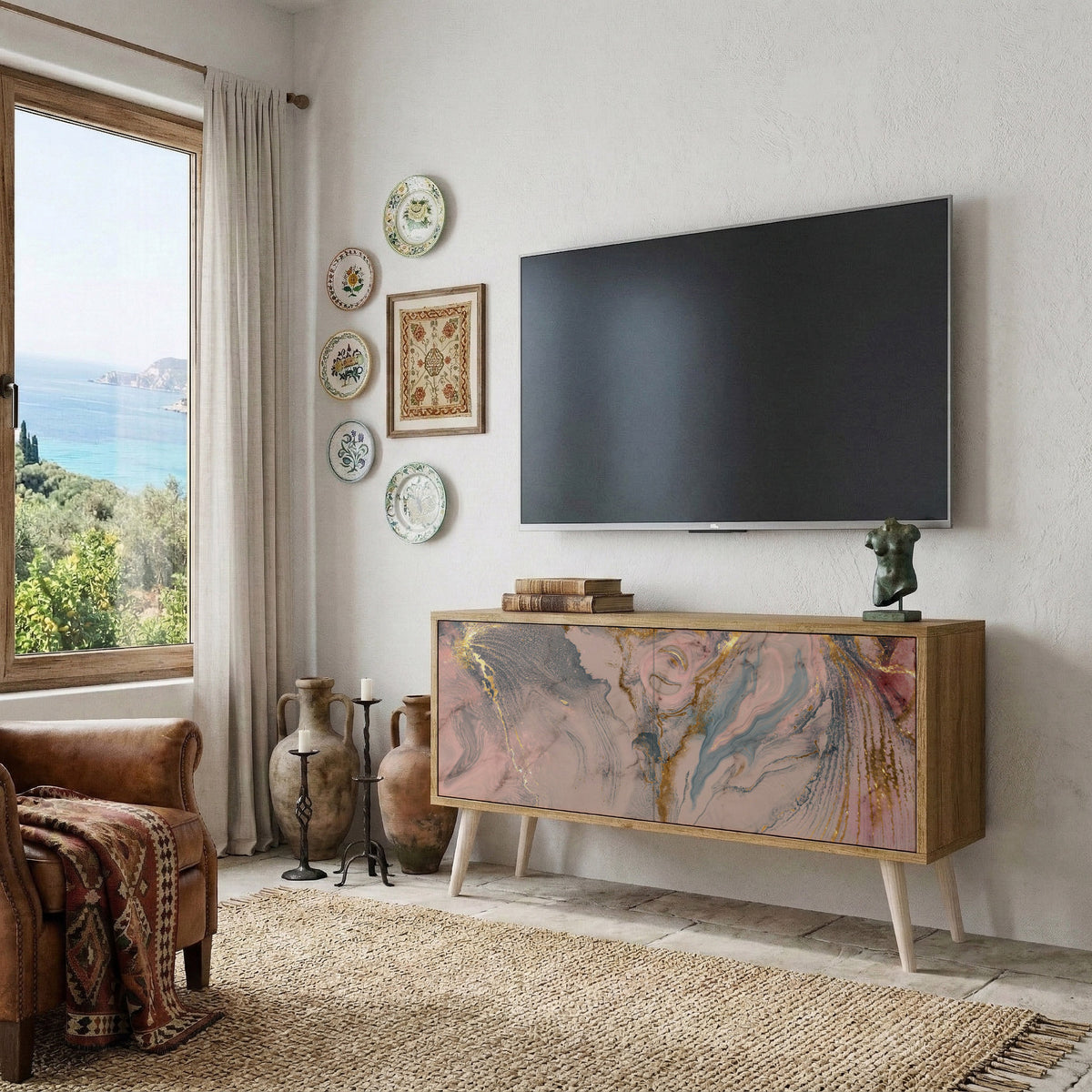 GILDED SWIRLS Kompaktní dvoudveřový TV stolek