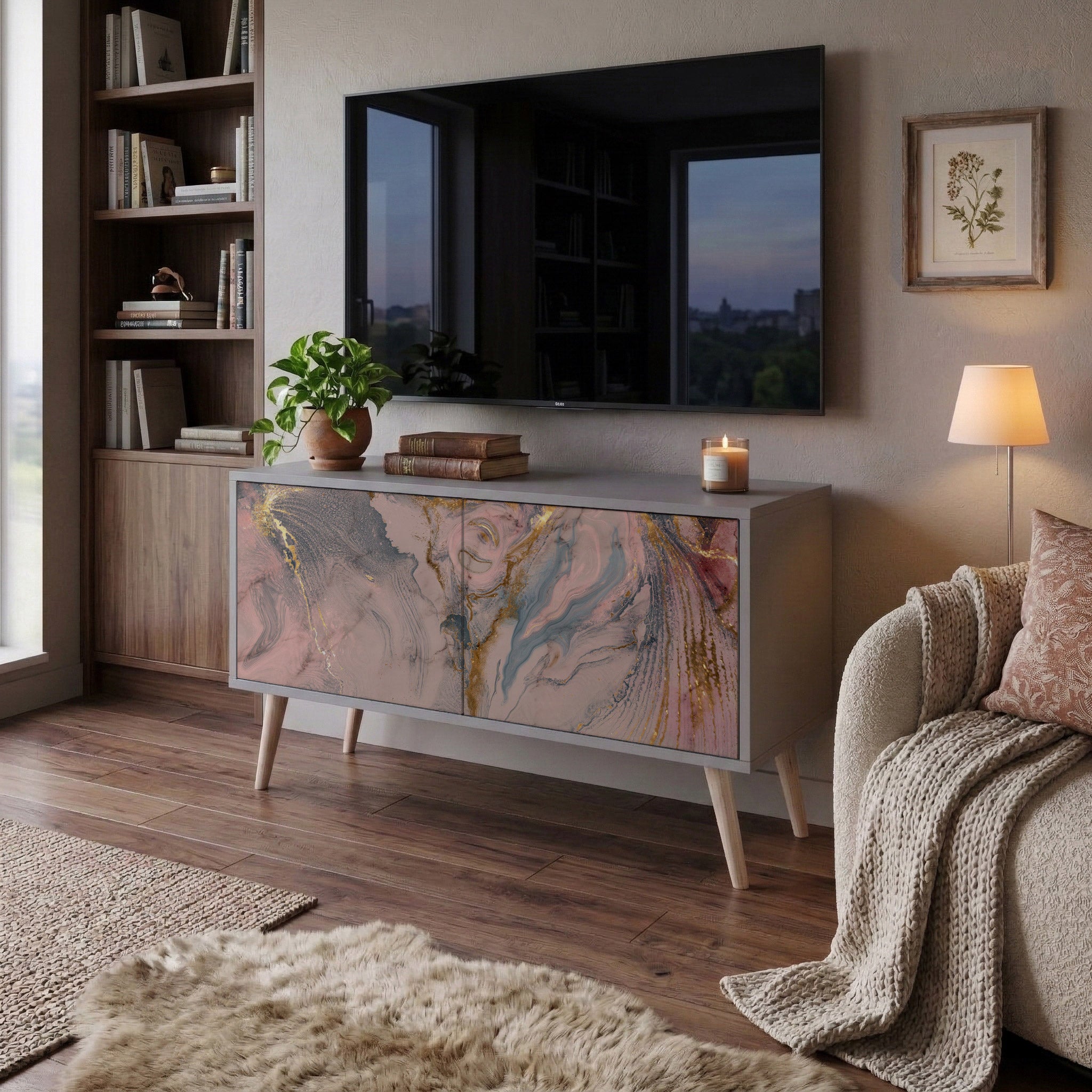 GILDED SWIRLS Kompaktní dvoudveřový TV stolek