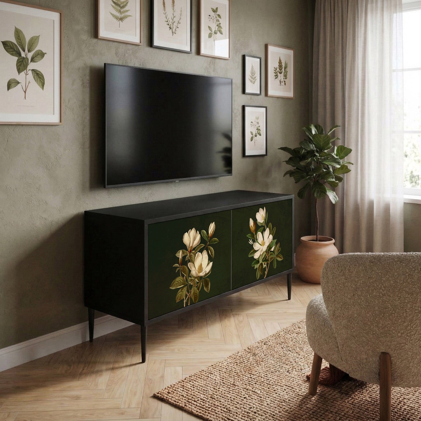 FLORAL NOIR Kompaktní dvoudveřový TV stolek